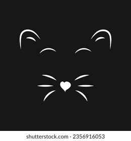 Outline the Cat's Whisker Face. Outline cat head logo, suitable for Women's Men's T-Shirt Funny Cat Women's T-shirt Face Mustache.