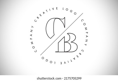 Esquema CB c b Logotipo de letra con diseño de corte e interseccionado. Ilustración de vectores de marco redondo.