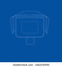 Outline CCTV camera. Security camera. Vector rendering of 3d. Wire-frame style. The layers of visible and invisible lines are separated