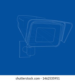 Outline CCTV camera. Security camera. Vector rendering of 3d. Wire-frame style. The layers of visible and invisible lines are separated