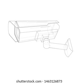 Outline CCTV camera. Security camera. Vector rendering of 3d. Wire-frame style. The layers of visible and invisible lines are separated