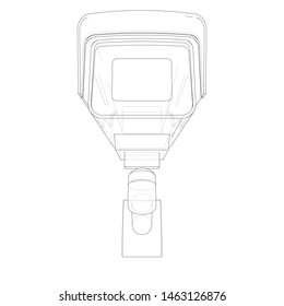 Outline CCTV camera. Security camera. Vector rendering of 3d. Wire-frame style. The layers of visible and invisible lines are separated