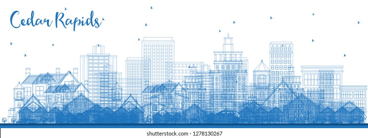 Outline Cedar Rapids Iowa Skyline with Blue Buildings. Vector Illustration. Business Travel and Tourism Illustration with Historic Architecture.