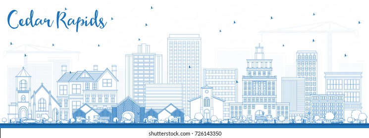 Outline Cedar Rapids Iowa Skyline with Blue Buildings. Vector Illustration. Business Travel and Tourism Illustration with Historic Architecture.