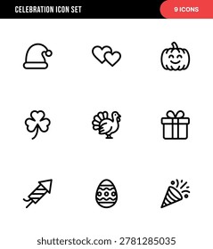 Outline Celebration Icon Set With Festive Symbols For Holidays And Special Occasions