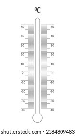 Outline Celsius Meteorological Thermometer Degree Scale. Graphic Template For Outdoor Temperature Measuring Tool With Range Of -40 To 50 Isolated On White Background. Vector Graphic Illustration