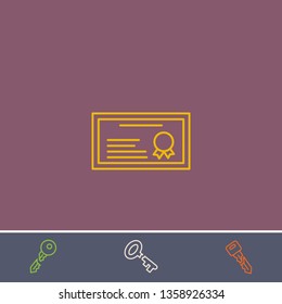 Outline certificate icon.Best certificate vector, illustrated icon for modern web and mobile design.Bonus broken key symbol