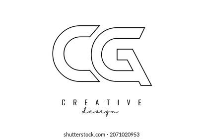 Outline CG letters logo with a minimalist design. Geometric vector illustration with black lines.