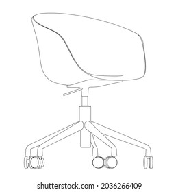 Outline of a chair on castors isolated on a white background. Front view. Vector illustration.