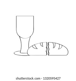 Outline of a chalice with a bread. Holy week. Vector illustration design