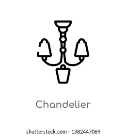 outline chandelier vector icon. isolated black simple line element illustration from furniture concept. editable vector stroke chandelier icon on white background