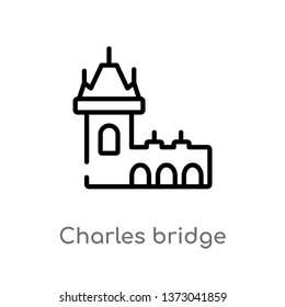 outline charles bridge vector icon. isolated black simple line element illustration from buildings concept. editable vector stroke charles bridge icon on white background