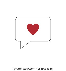 Icono aislado del corazón rojo en el marco de la charla. Ilustración vectorial plana. 