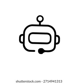 Umriss-Chatbot-Symbol mit Headset-Mikrofon, das Kundensupport, Online-Hilfe und digitale Kommunikation in einem sauberen, minimalen Vektorstil symbolisiert