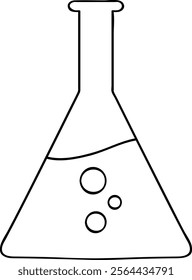 Outline Chemistry Flask with Bubbles Vector Image
