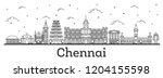 Outline Chennai India City Skyline with Historic Buildings Isolated on White. Vector Illustration. Chennai Cityscape with Landmarks.