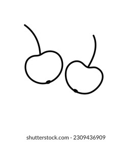 Outline cherry berries icon isolated on white. Linear cherries for coloring. Vector illustration