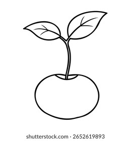 Outline a cherry with two leaves on a Handdrawn style fruit plant