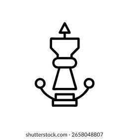 Outline chess king icon with abstract curved elements strategy game