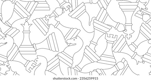 outline chess pieces seamless pattern