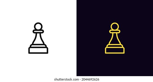 Outline chessman pawn icon, with editable stroke. Linear pawn sign, chess piece pictogram. Online chess game, strategy tactics on chessboard, checkmate. Vector icon, sign, symbol for Animation