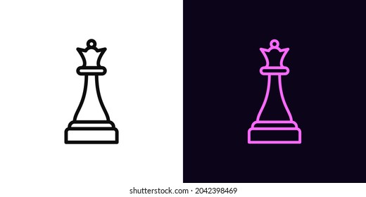 Outline chessman queen icon, with editable stroke. Linear queen sign, chess piece pictogram. Online chess game, strategy tactics on chessboard, checkmate. Vector icon, sign, symbol for Animation