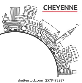 Outline Cheyenne Wyoming City Skyline with Modern Buildings and copy space Isolated on White. Vector Illustration. Cheyenne USA Cityscape with Landmarks.