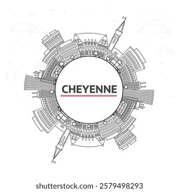 Outline Cheyenne Wyoming City Skyline with Modern Buildings and copy space Isolated on White. Vector Illustration. Cheyenne USA Cityscape with Landmarks.