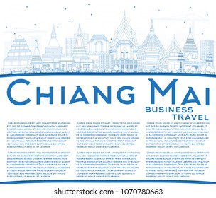 Outline Chiang Mai Thailand City Skyline with Blue Buildings and Copy Space. Vector Illustration. Business Travel and Tourism Concept with Modern Architecture. Chiang Mai Cityscape with Landmarks.