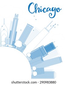 Outline Chicago city skyline with blue skyscrapers and copy space. Vector illustration. Business travel and tourism concept with place for text. Image for presentation, banner, placard and web site