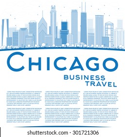 Outline Chicago city skyline with blue skyscrapers and copy space. Business travel concept. Vector illustration. Business and tourism concept with place for text. Image for presentation or banner