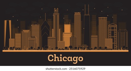 Outline Chicago Illinois City Skyline with orange Buildings. Vector Illustration. Business Travel and Tourism Concept with Historic Architecture. Chicago Cityscape with Landmarks. 