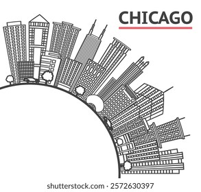 Outline Chicago Illinois City Skyline with Modern Buildings and copy space Isolated on White. Vector Illustration. Chicago Cityscape with Landmarks.