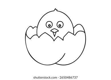 Contornar um pintinho eclodindo de um ovo em um desenho animado