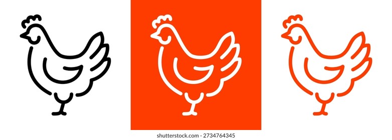 Outline chicken symbol in clean vector execution. Simple poultry icon designed for branding, icons sets, food illustrations and farm themed projects.