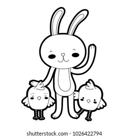 outline chicks with rabbit animal to easter celebration
