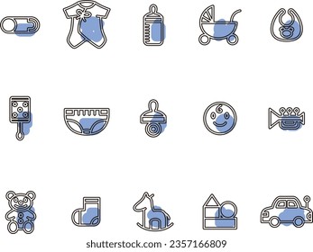 Outline child care baby products illustration icon set blue