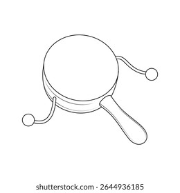 Outline of children's Chinese traditional musical toy. Black and white educational illustration for children's music and cultural materials.