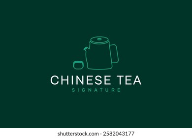 outline Chinese tea signature symbol logo design vector ideas. outline teapot icon logo vector design template. creative teapot, cup, pot symbol logo design vector illustration with minimalist styles