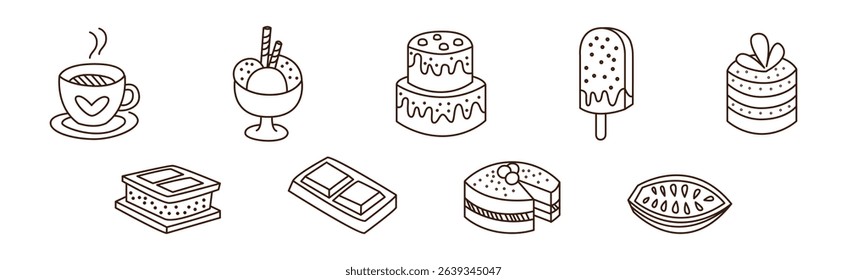 Outline Chocolate and Cacao Product and Confection Icon Vector Set