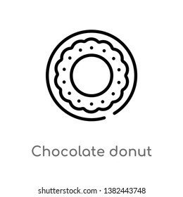 outline chocolate donut vector icon. isolated black simple line element illustration from food concept. editable vector stroke chocolate donut icon on white background