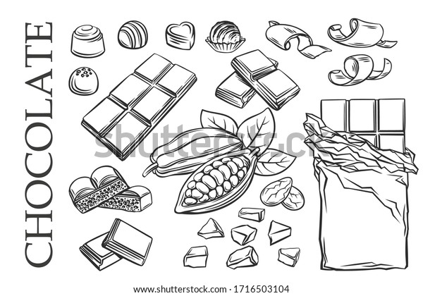 Outline Chocolate Set Icons Drawn Candy Stock Vector (Royalty Free ...