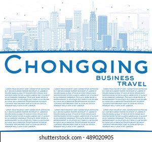 Outline Chongqing Skyline with Blue Buildings and Copy Space. Vector Illustration. Business Travel and Tourism Concept with Modern Buildings. Image for Presentation Banner Placard and Web.
