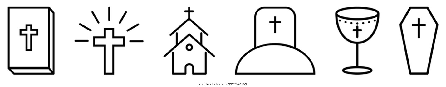 Outline christian icons. Religion icons set. Vector illustration isolated on white background
