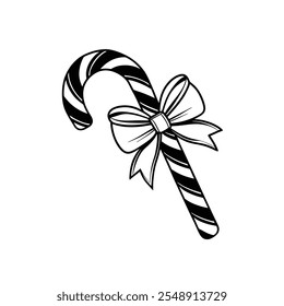 outline Christmas candy cane black and white vector