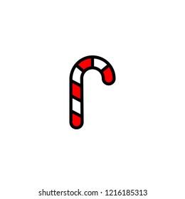 Outline christmas candy cane icon isolated on white background. Line xmas symbol for website design, mobile application, ui. Editable stroke. Vector illustration, eps10.