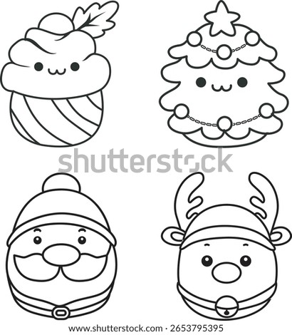 Outline of christmas with egg shape. outline of reindeer and Santa claus