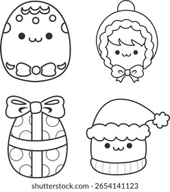 Outline of christmas with egg shape. outline of snowman and gift box