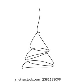 Outline Christmas fir tree vector. Line continuous drawing. Hand drawn illustration, graphic design, print, banner, card, poster, sign, symbol, holiday decor, abstract icon, cartoon, doodle drawing.