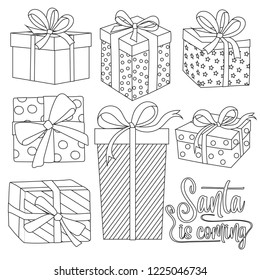 Outline Christmas gift boxes collection for coloring